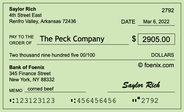How to write a check for $2,905