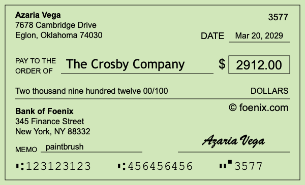 How to write a check for $2,912