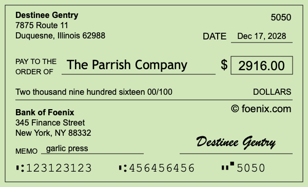How to write a check for $2,916