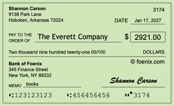 How to write a check for $2,921