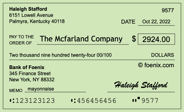 How to write a check for $2,924