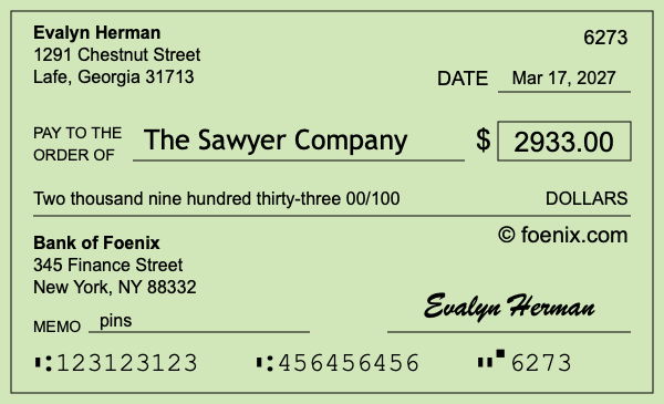 How to write a check for $2,933