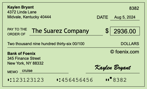 How to write a check for $2,936