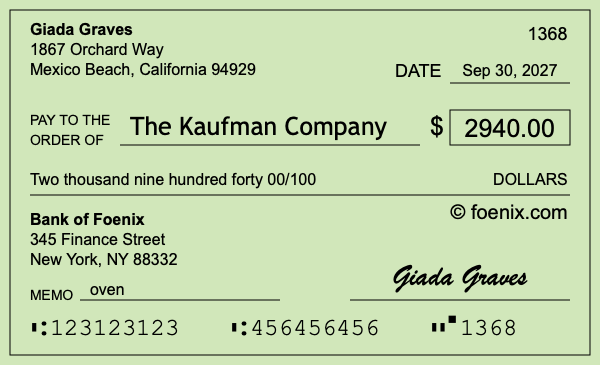 How to write a check for $2,940