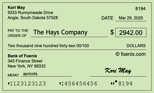 How to write a check for $2,942
