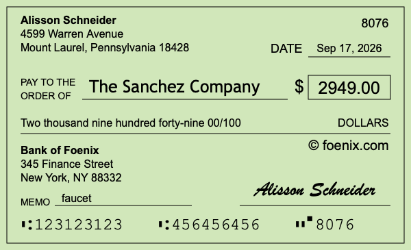 How to write a check for $2,949