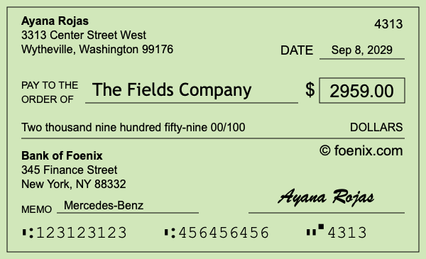 How to write a check for $2,959