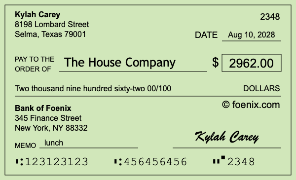 How to write a check for $2,962