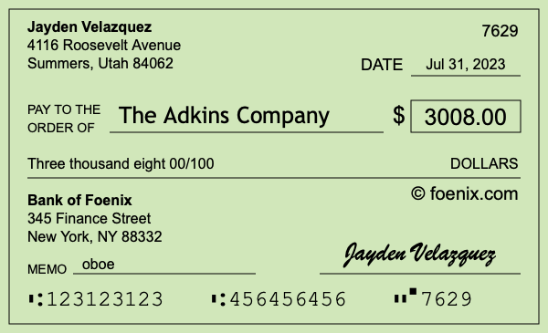 How to write a check for $3,008