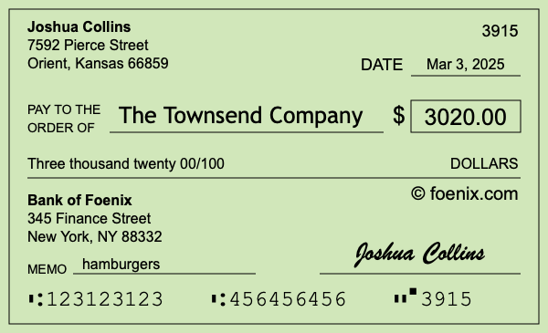 How to write a check for $3,020