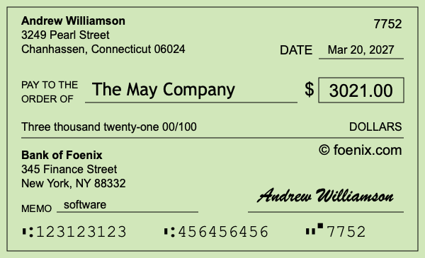 How to write a check for $3,021