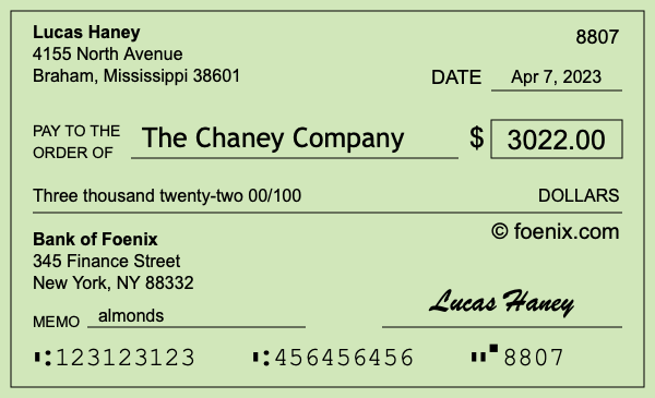 How to write a check for $3,022