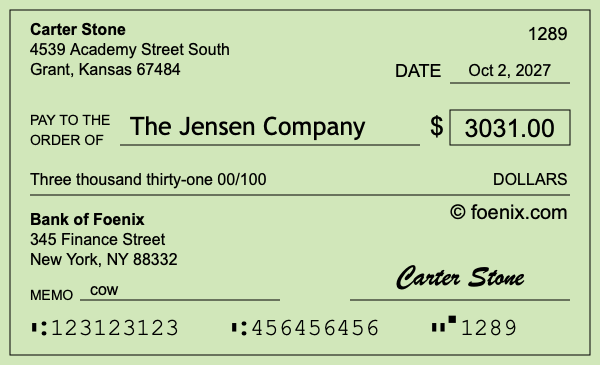 How to write a check for $3,031