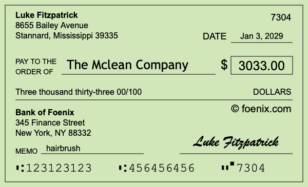 How to write a check for $3,033