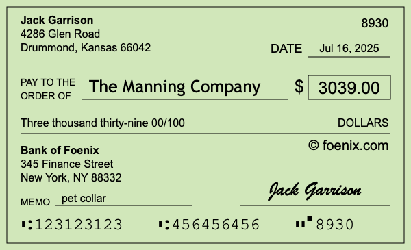 How to write a check for $3,039