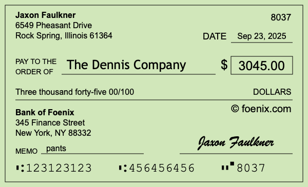 How to write a check for $3,045