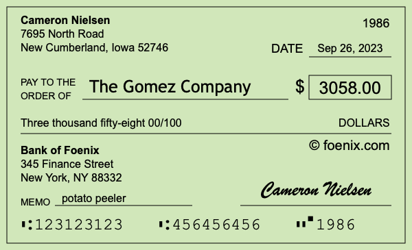 How to write a check for $3,058
