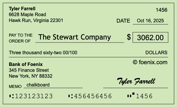 How to write a check for $3,062
