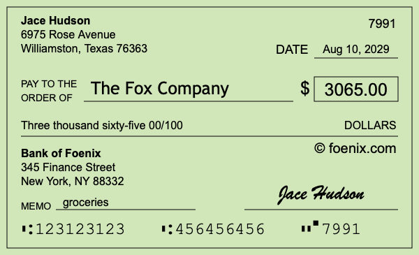 How to write a check for $3,065