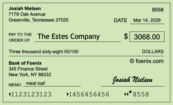 How to write a check for $3,068
