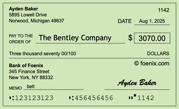 How to write a check for $3,070