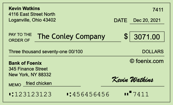 How to write a check for $3,071