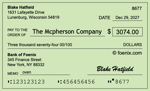 How to write a check for $3,074