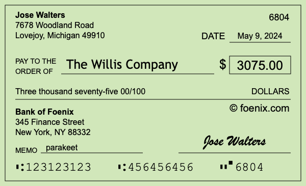 How to write a check for $3,075