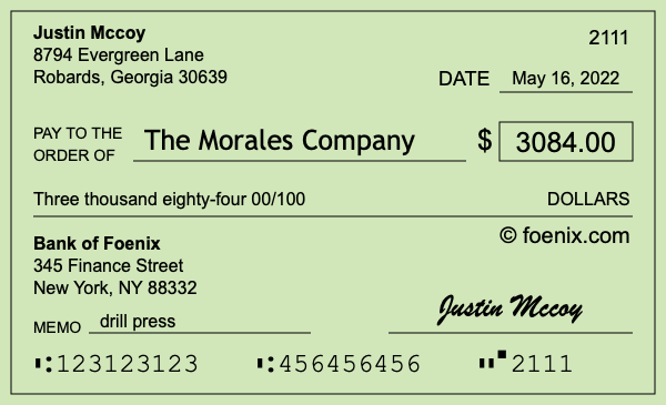 How to write a check for $3,084