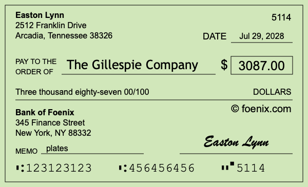 How to write a check for $3,087