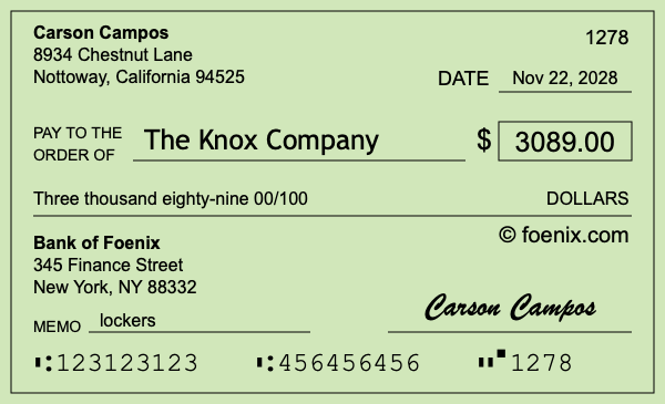 How to write a check for $3,089