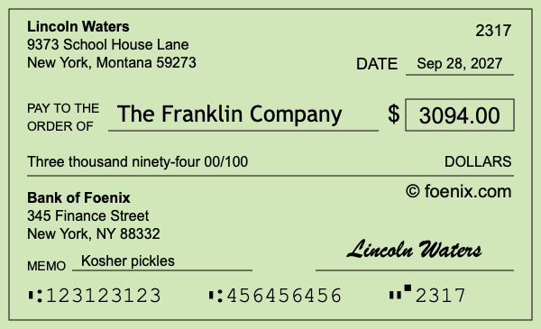 How to write a check for $3,094