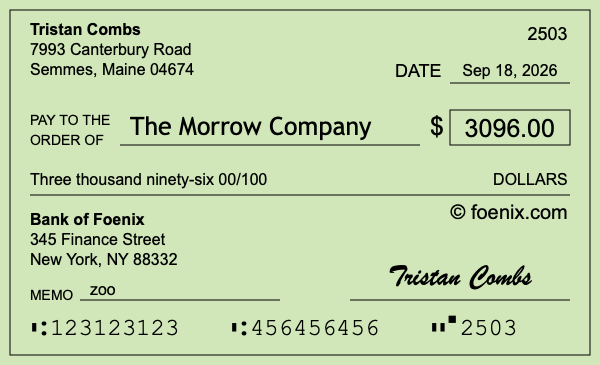 How to write a check for $3,096