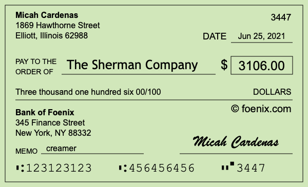 How to write a check for $3,106