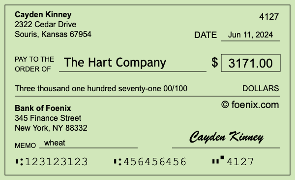 How to write a check for $3,171