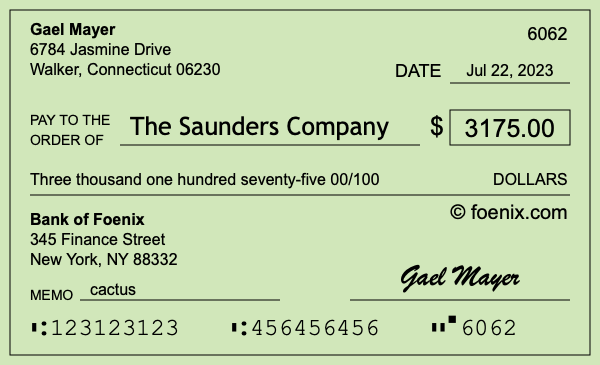 How to write a check for $3,175