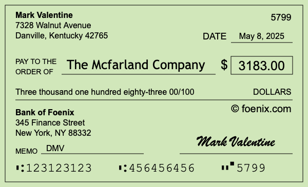 How to write a check for $3,183