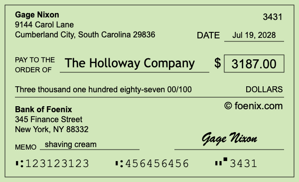 How to write a check for $3,187
