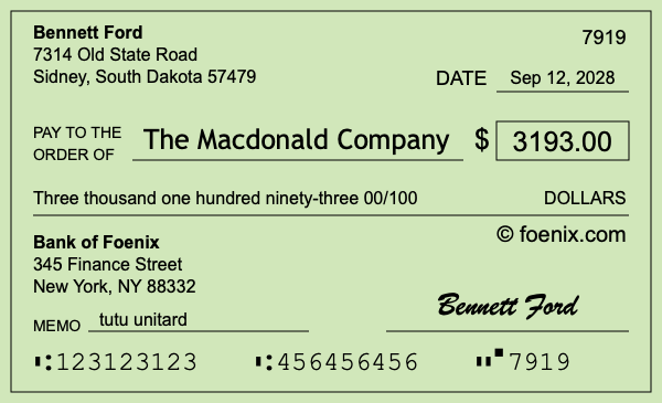 How to write a check for $3,193