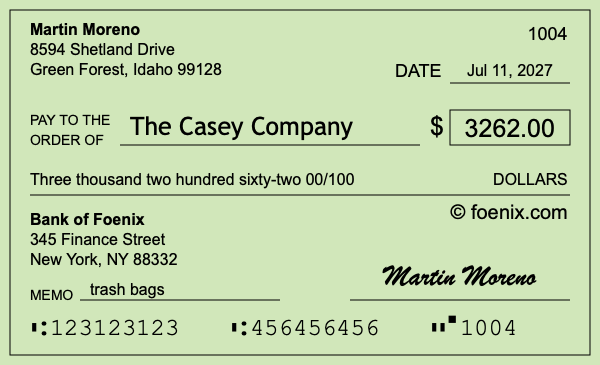 How to write a check for $3,262