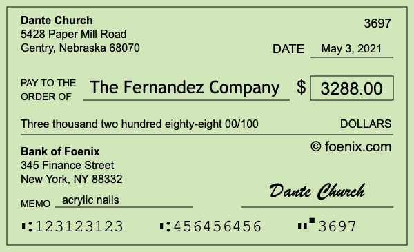 How to write a check for $3,288