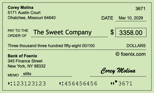 How to write a check for $3,358