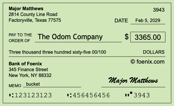 How to write a check for $3,365