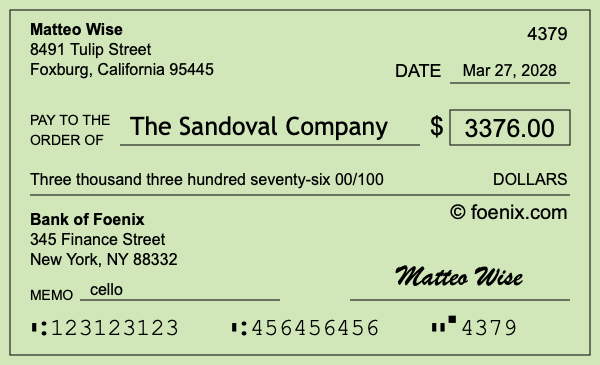 How to write a check for $3,376