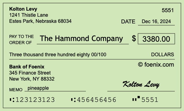 How to write a check for $3,380