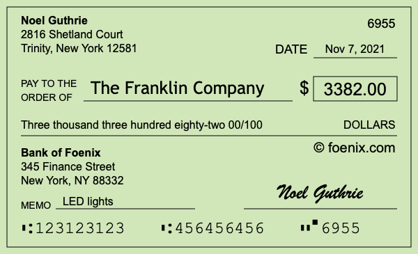 How to write a check for $3,382