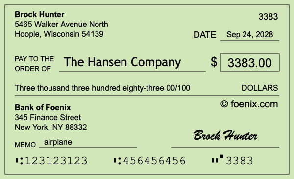 How to write a check for $3,383