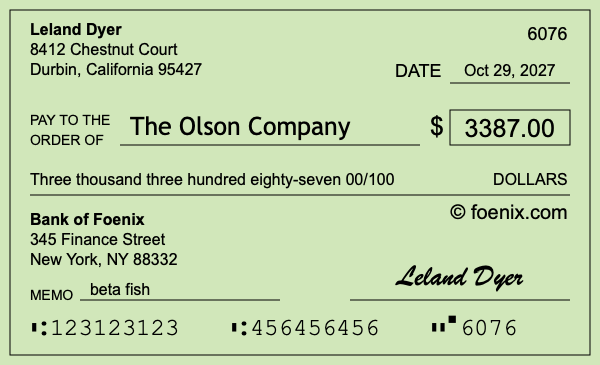 How to write a check for $3,387