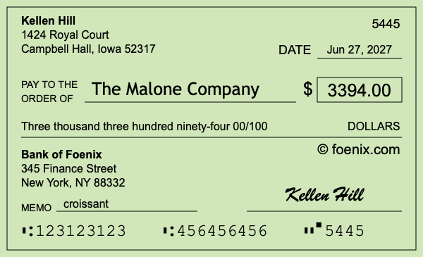 How to write a check for $3,394