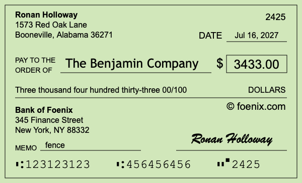 How to write a check for $3,433